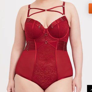 TORRID STRAPS AND RINGS, CROTCHLESS SATIN BODYSUIT